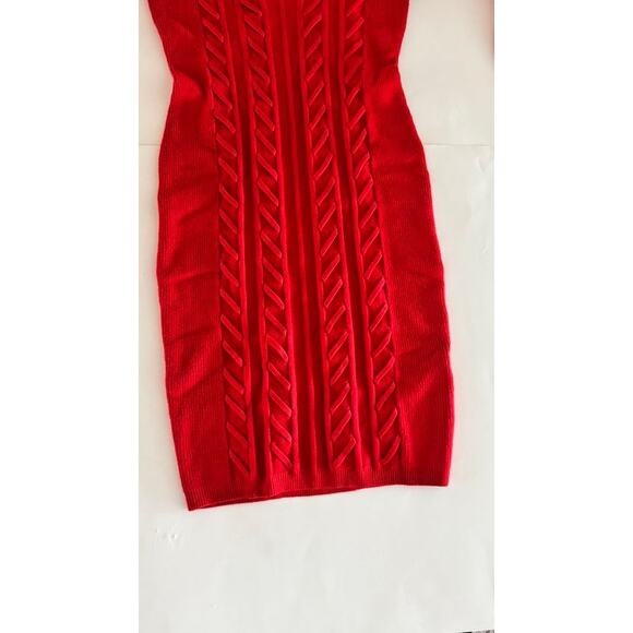 Guess Red Cold Shoulder Sweater Dress | Lace-Up Front Bodycon Knit | Size M - Picture 12 of 15